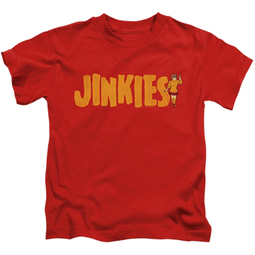 Red kid's t-shirt for ages 4 to 7 with Scooby Doo Jinkies graphic