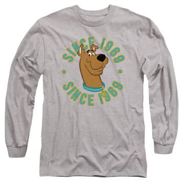 Athletic heather men's long sleeve t-shirt with Scooby Doo Scooby 1969 graphic