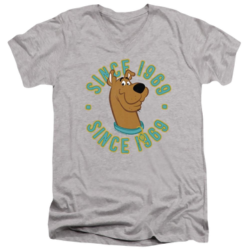 Athletic heather men's v-neck t-shirt with Scooby Doo Scooby 1969 graphic
