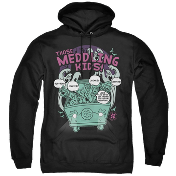Black pullover hoodie with Scooby Doo Meddling Since 1969 graphic