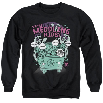 Black men's crewneck sweatshirt with Scooby Doo Meddling Since 1969 graphic