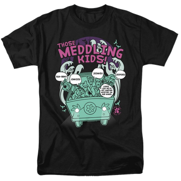 Black men's regular fit t-shirt with Scooby Doo Meddling Since 1969 graphic