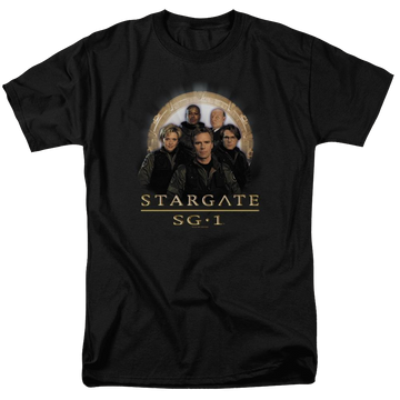 Black men's regular fit t-shirt with Stargate Sg1 Team graphic