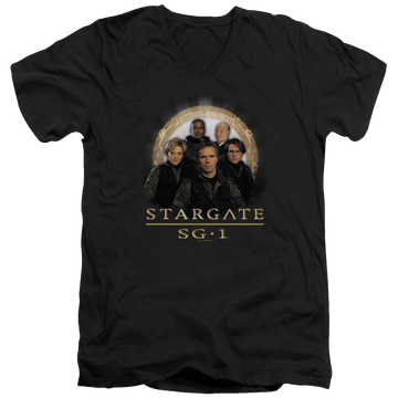Black men's v-neck t-shirt with Stargate Sg1 Team graphic