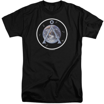 Black men's tall fit t-shirt with Stargate Earth Emblem graphic