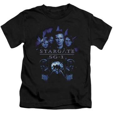 Black kid's t-shirt for ages 4 to 7 with Sg-1 Sg1 Stargate Command graphic