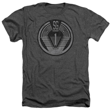 Charcoal men's heather t-shirt with Stargate Team Badge graphic