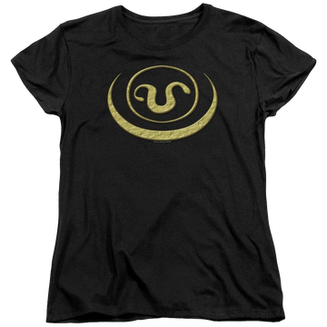 Black women's t-shirt with Stargate Goauld Apothis Symbol graphic