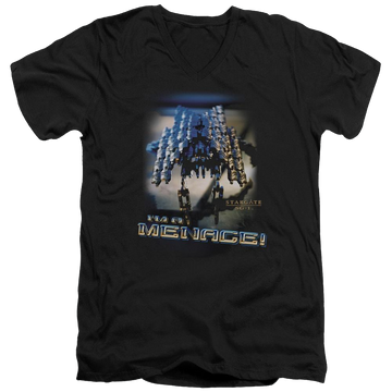 Black men's v-neck t-shirt with Stargate Menace graphic