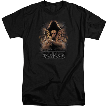 Black men's tall fit t-shirt with Stargate Nemesis graphic
