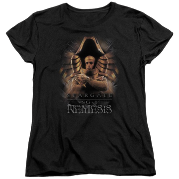 Black women's t-shirt with Stargate Nemesis graphic