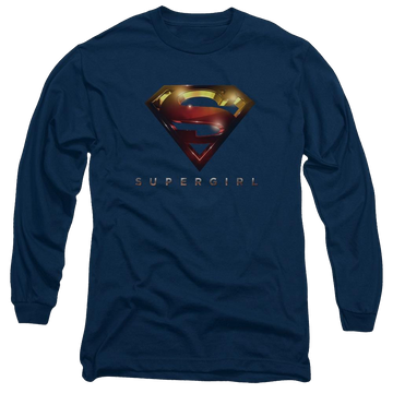 Navy men's long sleeve t-shirt with Superman Supergirl Logo Glare graphic