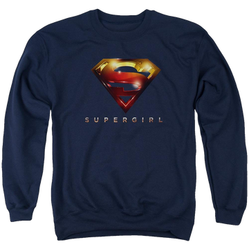 Navy men's crewneck sweatshirt with Superman Supergirl Logo Glare graphic