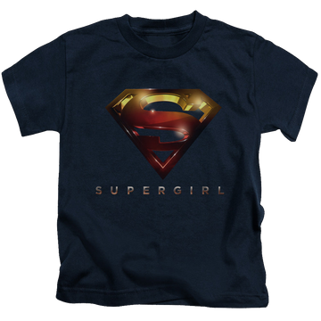Navy kid's t-shirt for ages 4 to 7 with Superman Supergirl (TV Series) Logo Glare graphic
