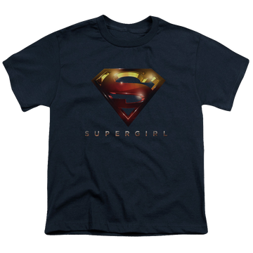 Navy youth t-shirt for ages 8 to 12 with Superman Supergirl (TV Series) Logo Glare graphic