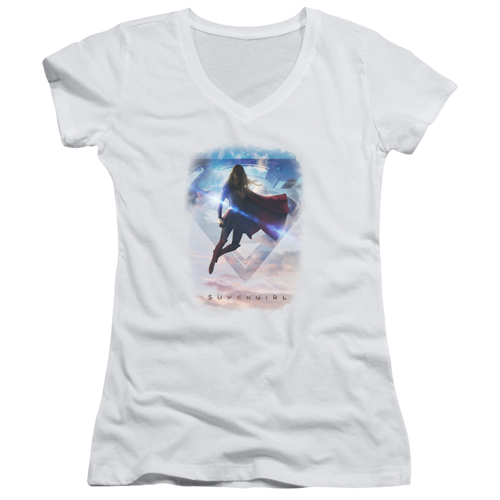 Supergirl Endless Sky Juniors V-Neck T-Shirt Juniors V-Neck T-Shirt Superman