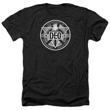 Charcoal men's heather t-shirt with Superman Supergirl Deo graphic