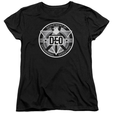 Black women's t-shirt with Superman Supergirl Deo graphic