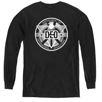 Black youth long sleeve t-shirt with Superman Supergirl (Tv Series) Deo graphic