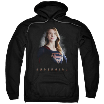 Black pullover hoodie with Superman Supergirl Stand Tall graphic