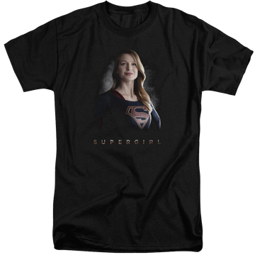 Black men's tall fit t-shirt with Superman Supergirl Stand Tall graphic