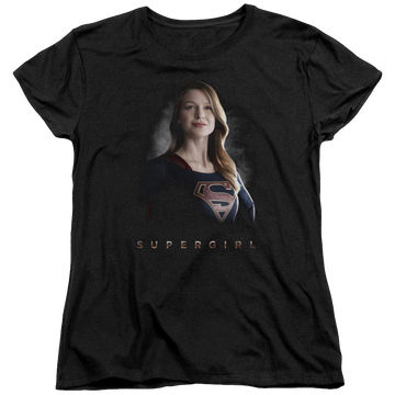 Black women's t-shirt with Superman Supergirl Stand Tall graphic