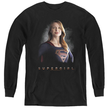 Black youth long sleeve t-shirt with Superman Supergirl (Tv Series) Stand Tall graphic