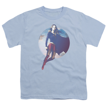 Light blue youth t-shirt for ages 8 to 12 with Superman Supergirl (TV Series) Cloudy Circle graphic