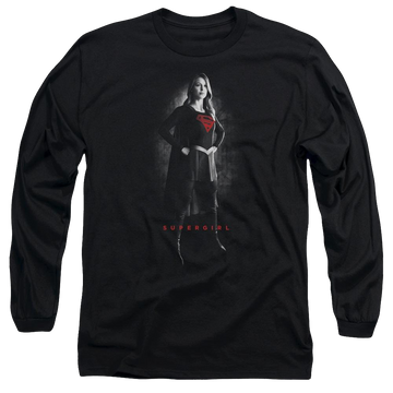 Black men's long sleeve t-shirt with Superman Supergirl Noir graphic