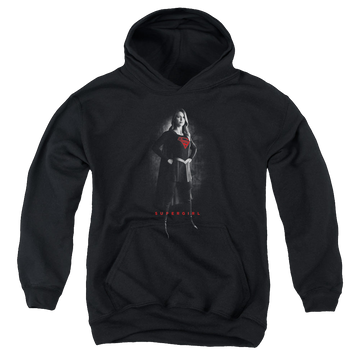 Black youth hoodie for ages 8 to 12 with Superman Supergirl (TV Series) Supergirl Noir graphic