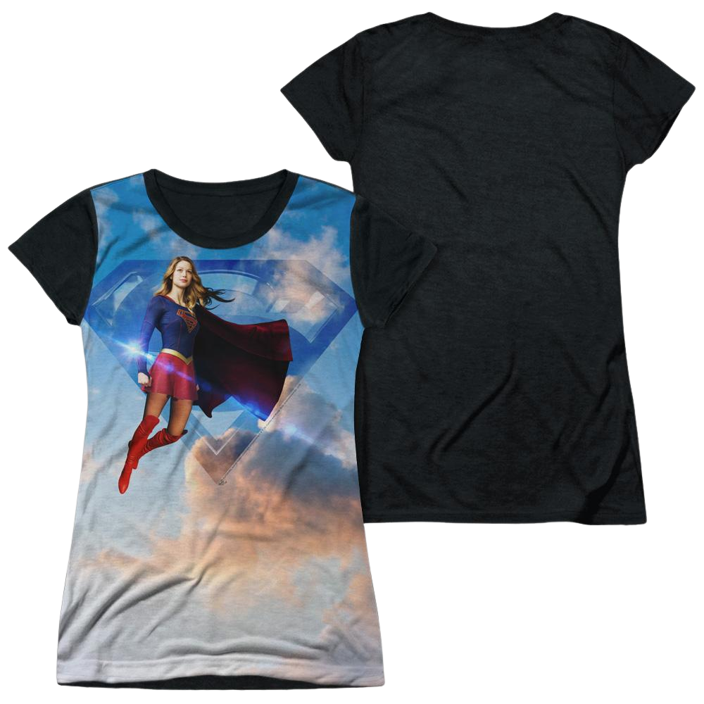Supergirl Up In The Sky Juniors Black Back T-Shirt Juniors Black Back T-Shirt Superman