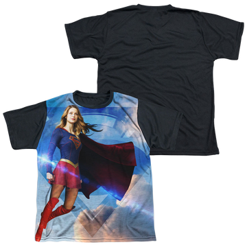 Superman Supergirl (TV Series) Up In The Sky youth black back t-shirt for ages 8 to 12