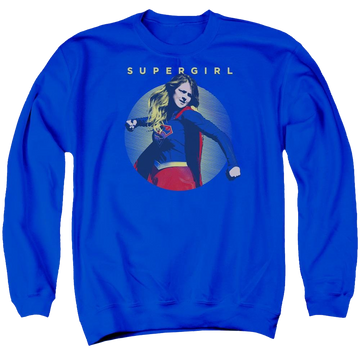Royal men's crewneck sweatshirt with Superman Supergirl Classic Hero graphic