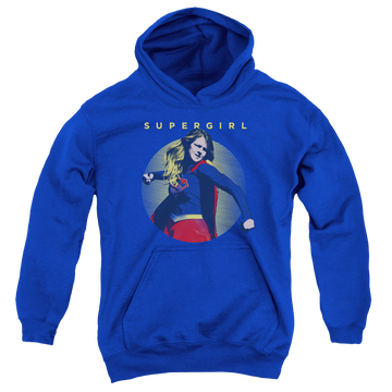 Royal youth hoodie for ages 8 to 12 with Superman Supergirl (TV Series) Classic Hero graphic