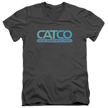 Charcoal men's v-neck t-shirt with Superman Supergirl Catco Logo graphic