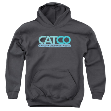 Charcoal youth hoodie for ages 8 to 12 with Superman Supergirl (TV Series) Catco Logo graphic