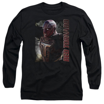 Black men's long sleeve t-shirt with Superman Supergirl Red Tornado graphic