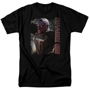 Black men's regular fit t-shirt with Superman Supergirl Red Tornado graphic