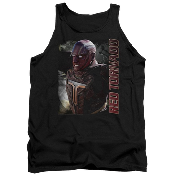 Black men's tank with Superman Supergirl Red Tornado graphic
