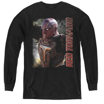 Black youth long sleeve t-shirt with Superman Supergirl (Tv Series) Red Tornado graphic