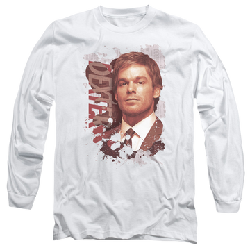 White men's long sleeve t-shirt with Dexter Splatter graphic