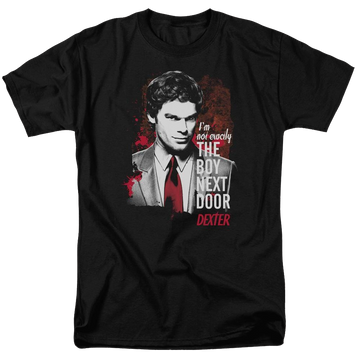 Black men's regular fit t-shirt with Dexter Boy Next Door graphic
