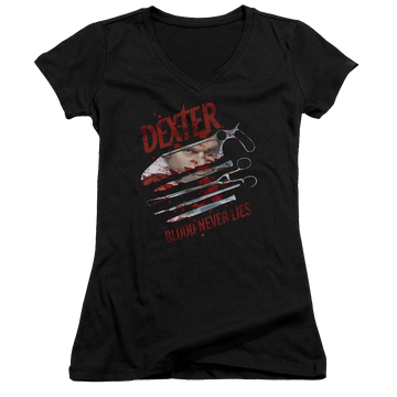 Dexter Blood Never Lies - Juniors V-Neck T-Shirt Juniors V-Neck T-Shirt Dexter