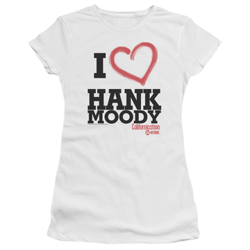 White juniors t-shirt with Californication I Heart Hank Moody graphic