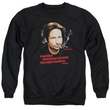 Black men's crewneck sweatshirt with Californication Morning Night graphic