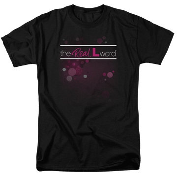 Black men's regular fit t-shirt with The Real L Word Flashy Logo graphic