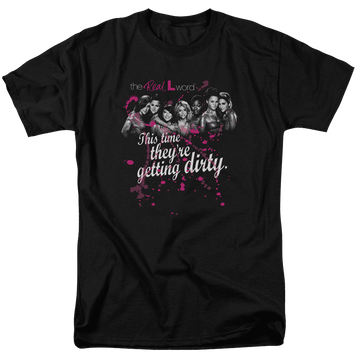 Black men's regular fit t-shirt with The Real L Word Dirty graphic