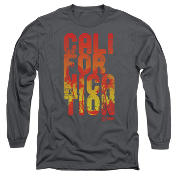 Charcoal men's long sleeve t-shirt with Californication Cali Type graphic