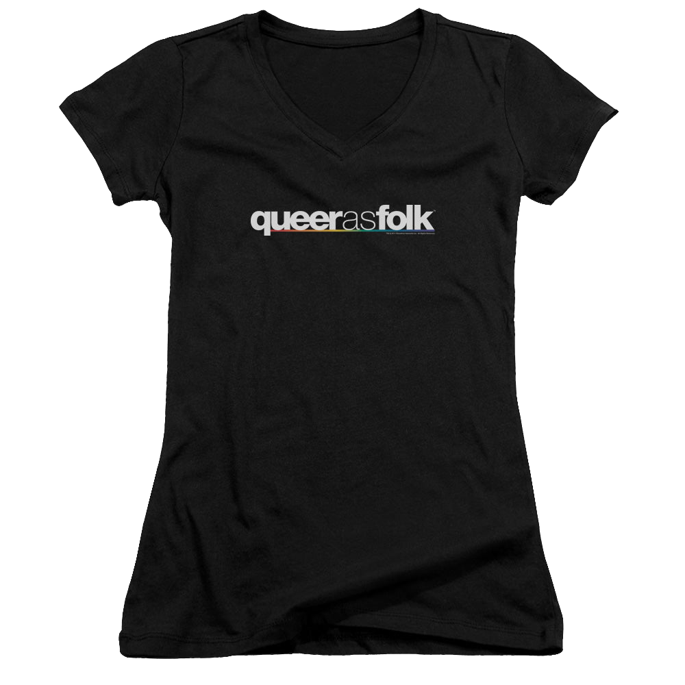Queer as Folk Logo - Juniors V-Neck T-Shirt Juniors V-Neck T-Shirt Queer as Folk