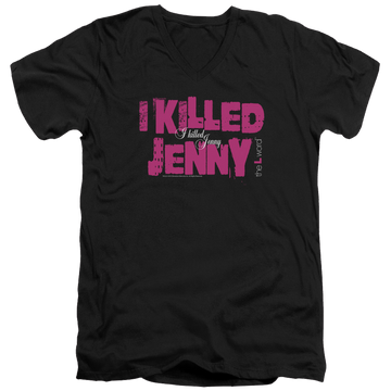 Black men's v-neck t-shirt with The Real L Word I Killed Jenny graphic